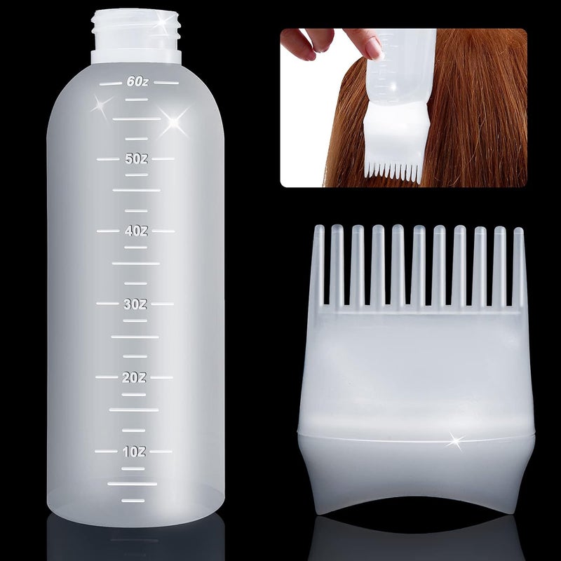 ONLYFU 4Pcs Root Comb Applicator Bottle, 6 Ounce Hair Dye Bottles with Comb and Graduated Scale Plastic Hair Oil Brush for Hair Care and Color, White - Image 4